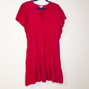Knox Rose Red Textured Tie Neck Boho Babydoll A-Line Dress Size XL